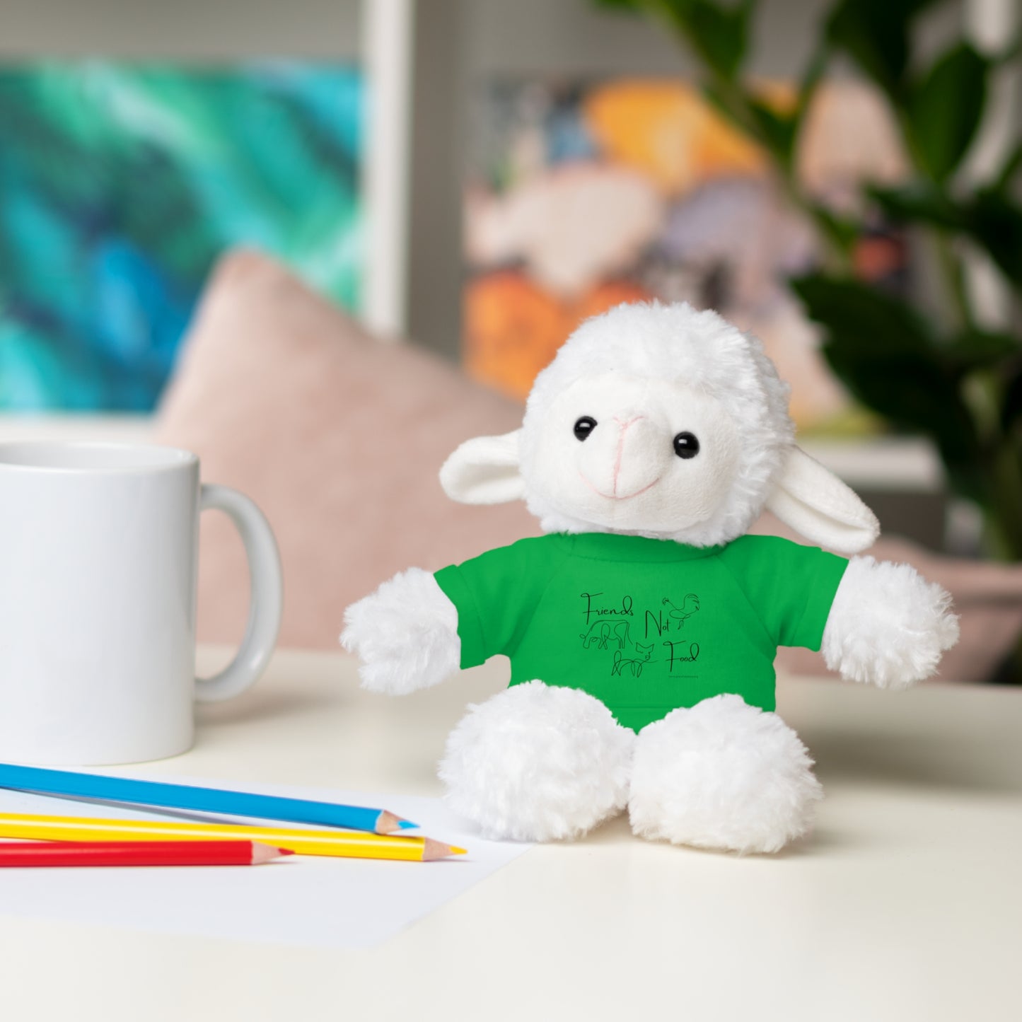 Friends Not Food - Stuffed Animal wearing a cute T-shirt