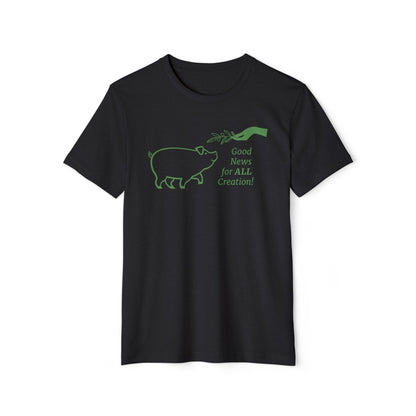 Creation Care Church - Green Good News for All Creation - Web page on back - Unisex Recycled Organic T-Shirt