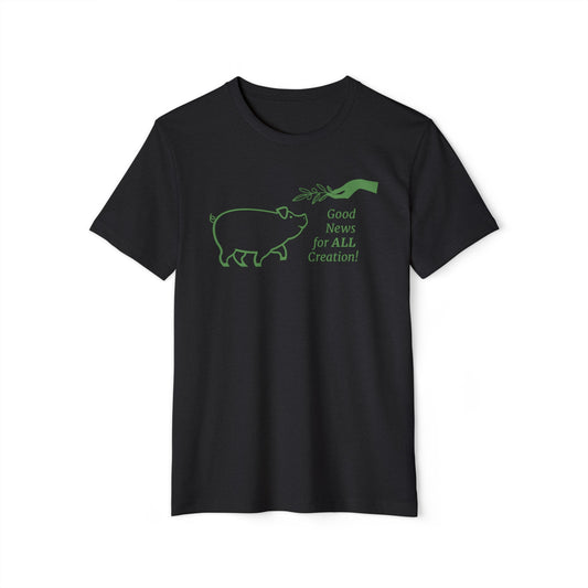 Creation Care Church - Green Good News for All Creation - Web page on back - Unisex Recycled Organic T-Shirt