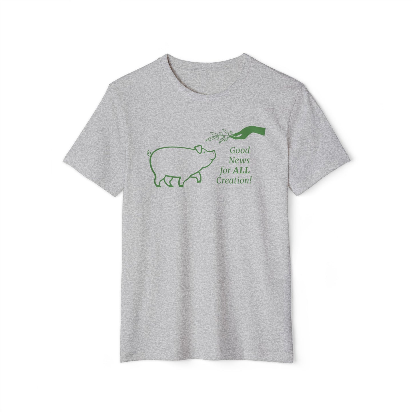 Creation Care Church - Green Good News for All Creation - Web page on back - Unisex Recycled Organic T-Shirt