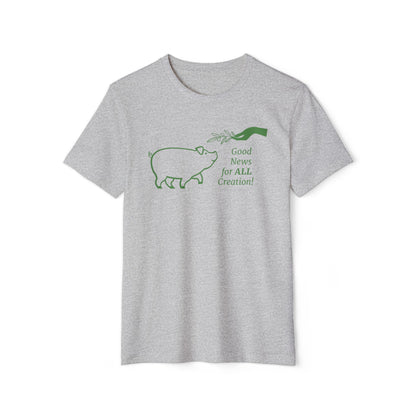 Creation Care Church - Green Good News for All Creation - Web page on back - Unisex Recycled Organic T-Shirt