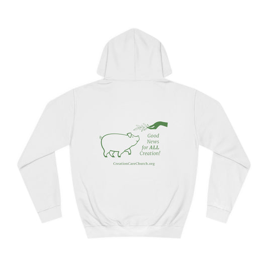 Creation Care Church - Green Logo front - Good News for All Creation back - Unisex College Hoodie