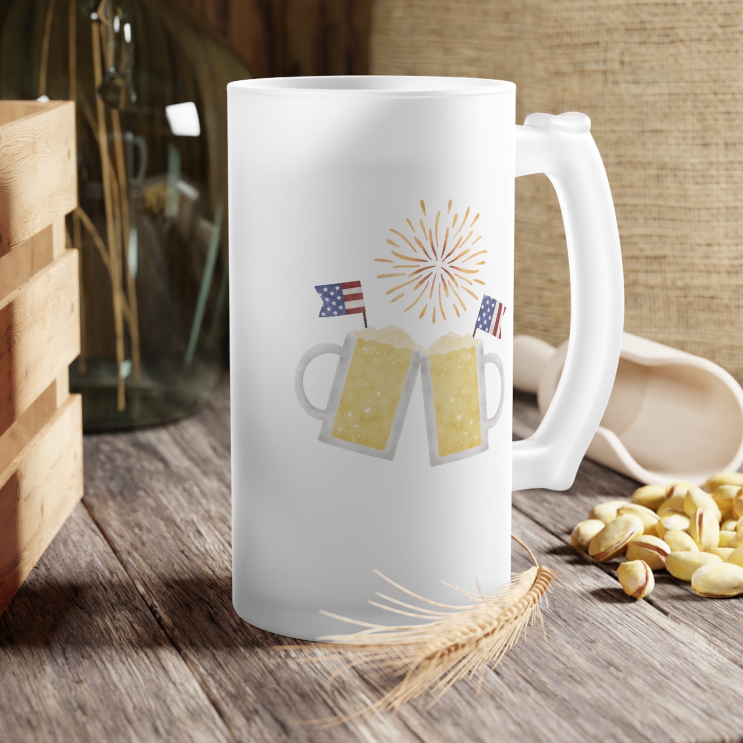 Firework - Beer - 4th of July Cheers - Frosted Glass Beer Mug