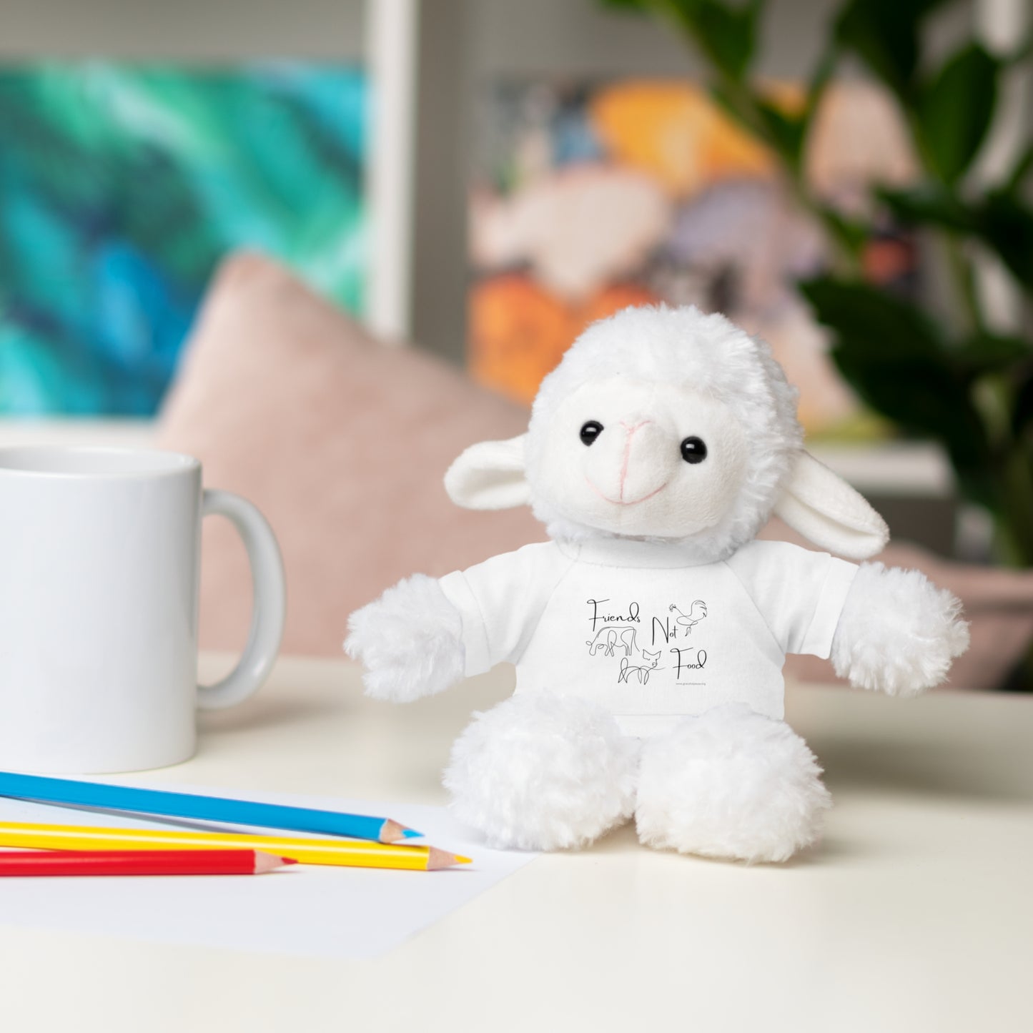 Friends Not Food - Stuffed Animal wearing a cute T-shirt