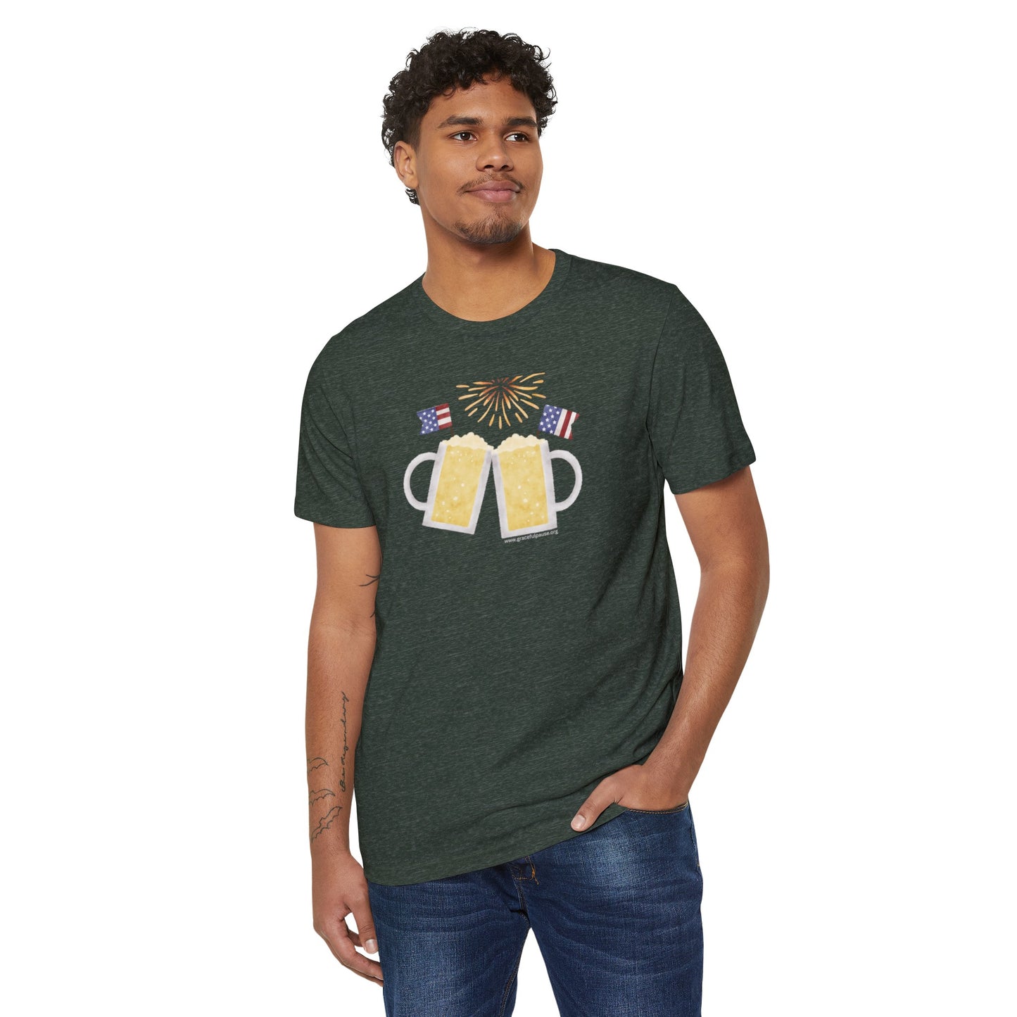 Patriotic Beer Toast - Unisex Recycled Organic T-Shirt