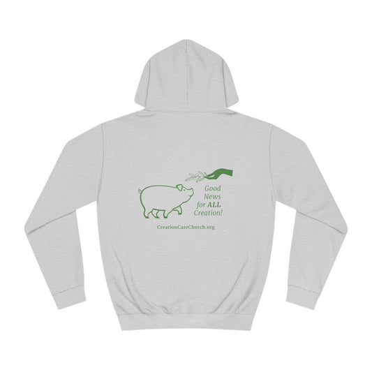 Creation Care Church - Green Logo front - Good News for All Creation back - Unisex College Hoodie