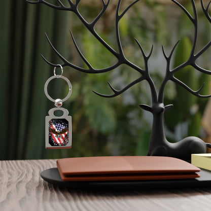 Bald Eagle in Flight with American Flag - Rectangle Photo Keyring