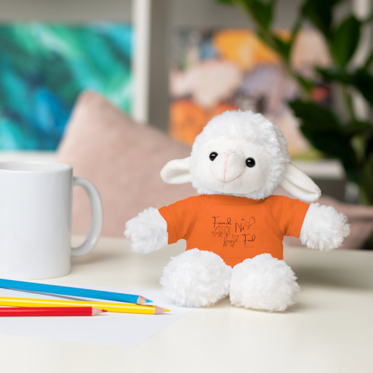 Friends Not Food - Stuffed Animal wearing a cute T-shirt