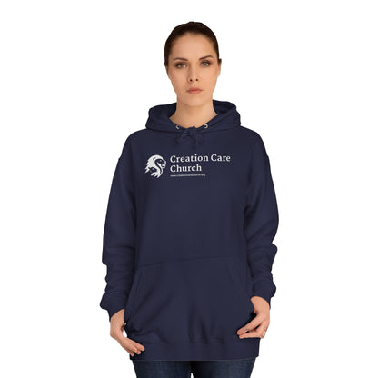 Creation Care Church Logo - White - Unisex College Hoodie