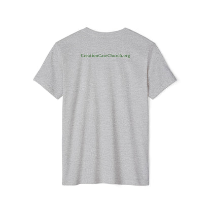 Creation Care Church - Green Good News for All Creation - Web page on back - Unisex Recycled Organic T-Shirt