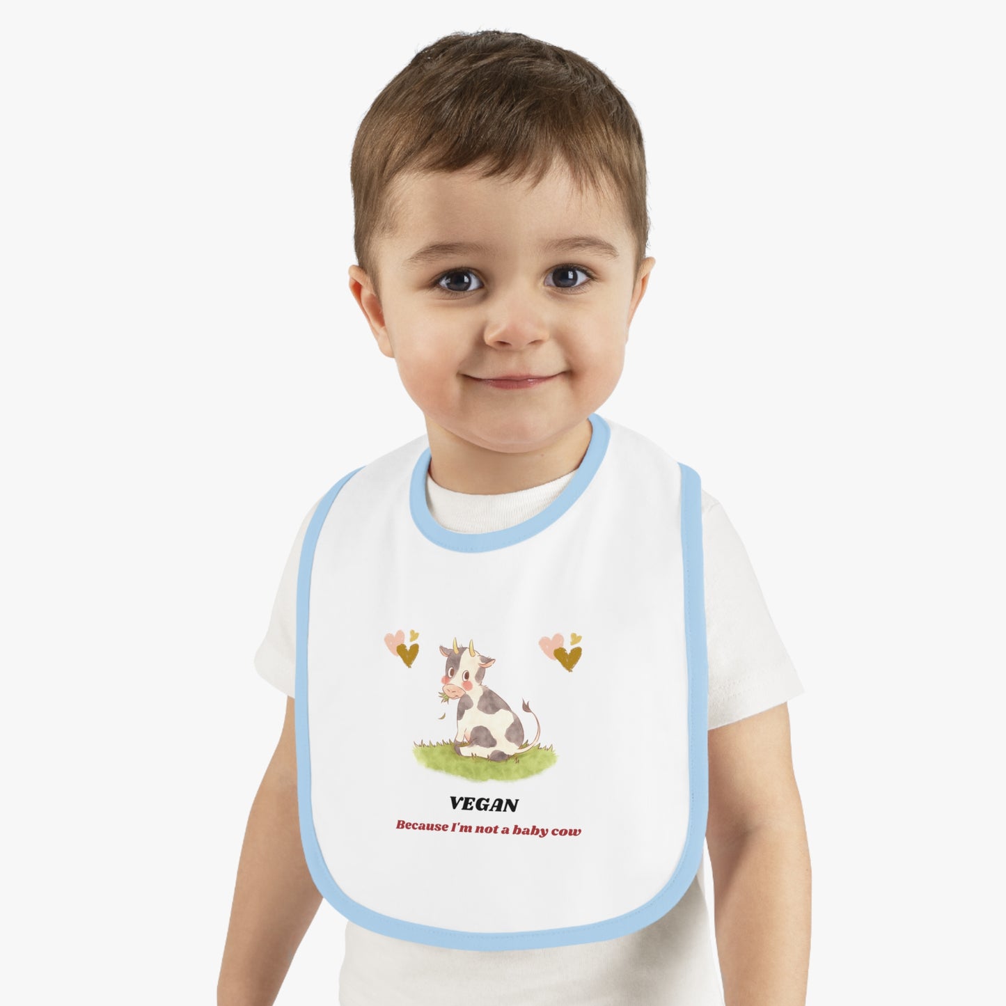 Vegan because I'm not a baby cow - Baby Contrast Trim Jersey Bib