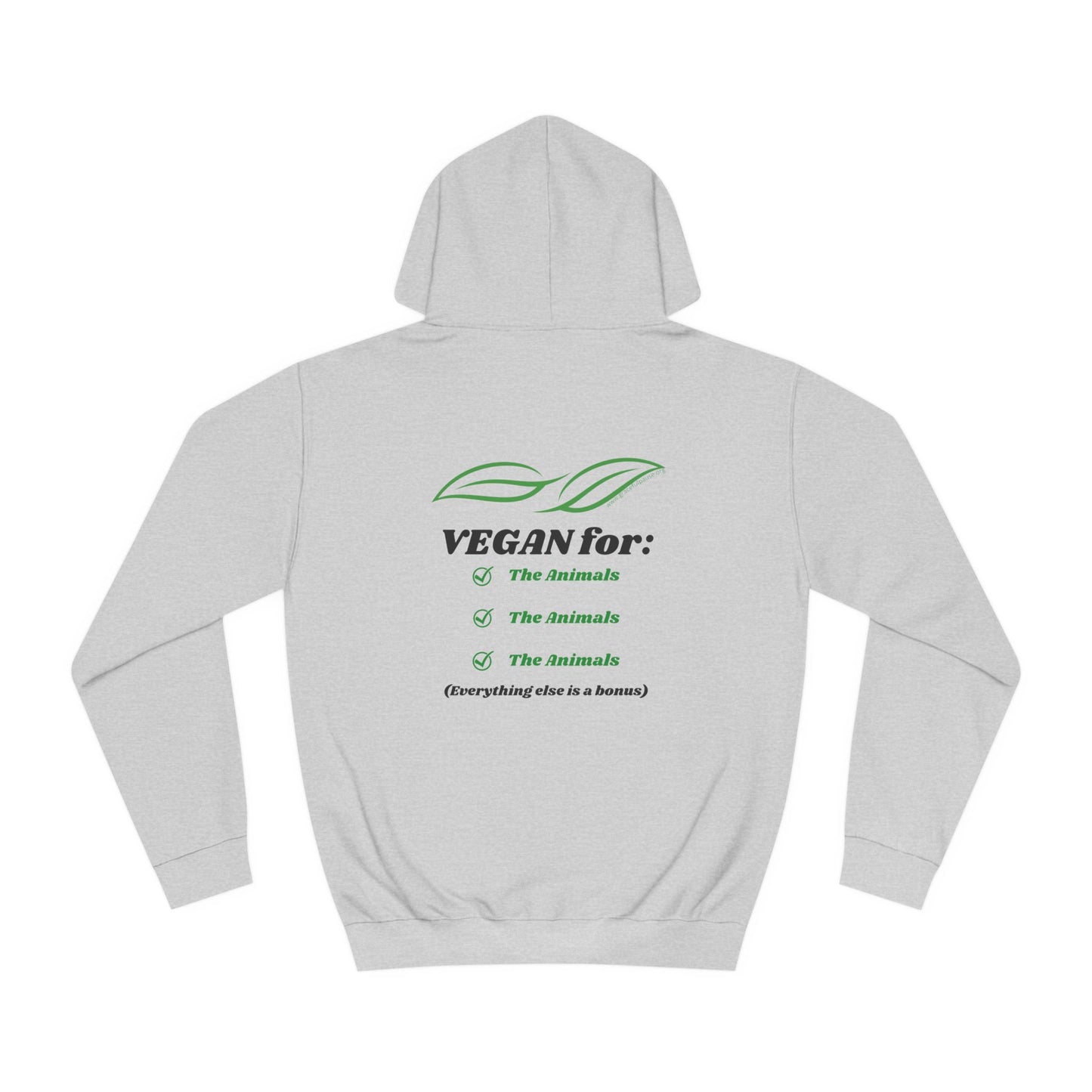 Vegan for the Animals back - Leaf design front - Unisex College Hoodie