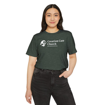 Creation Care Church White Logo - Unisex Recycled Organic T-Shirt