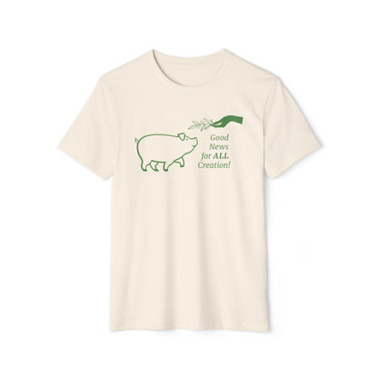 Creation Care Church - Green Good News for All Creation - Web page on back - Unisex Recycled Organic T-Shirt