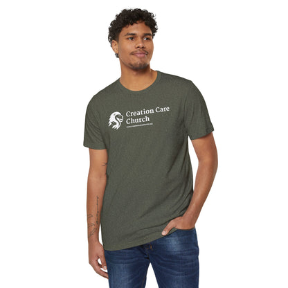 Creation Care Church White Logo - Unisex Recycled Organic T-Shirt