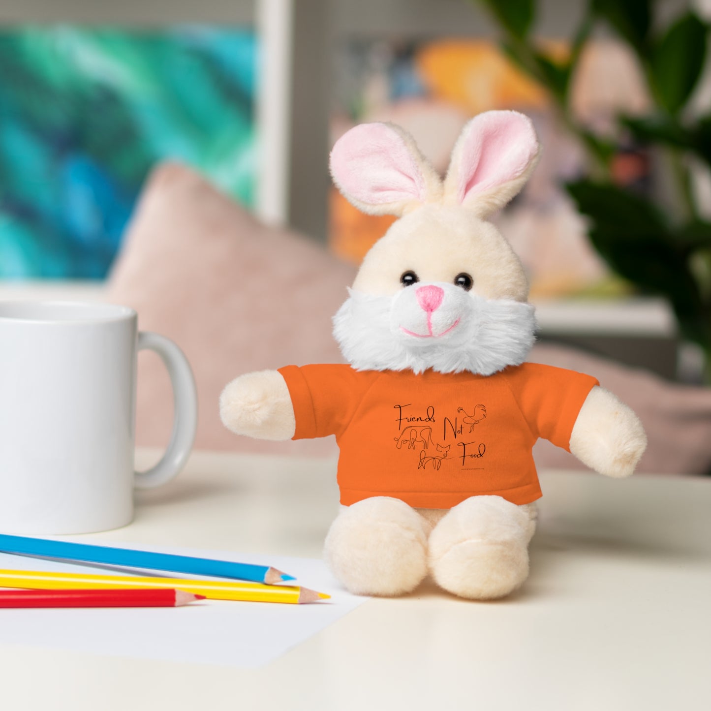 Friends Not Food - Stuffed Animal wearing a cute T-shirt