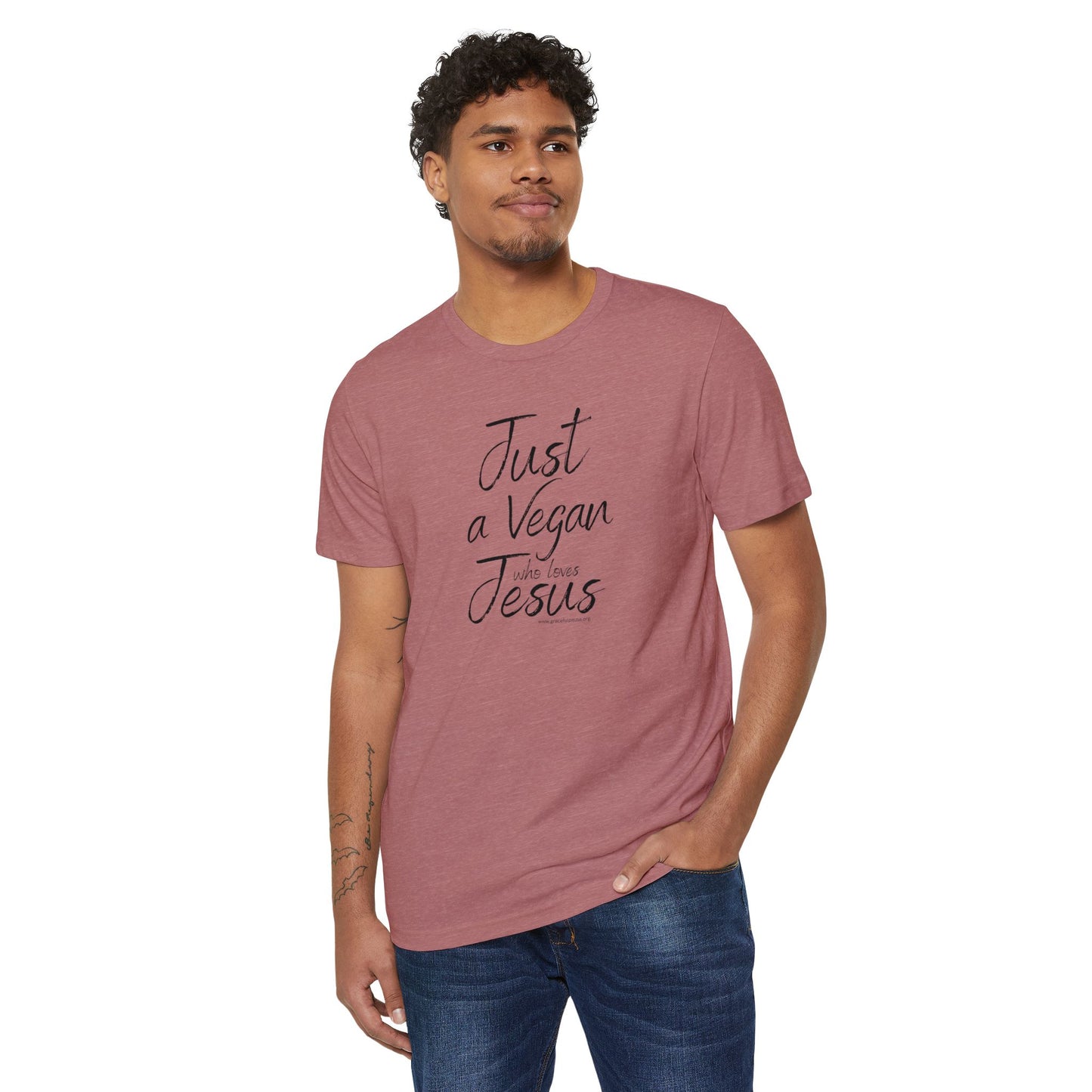 Just a Vegan who Loves Jesus - Unisex Recycled Organic T-Shirt