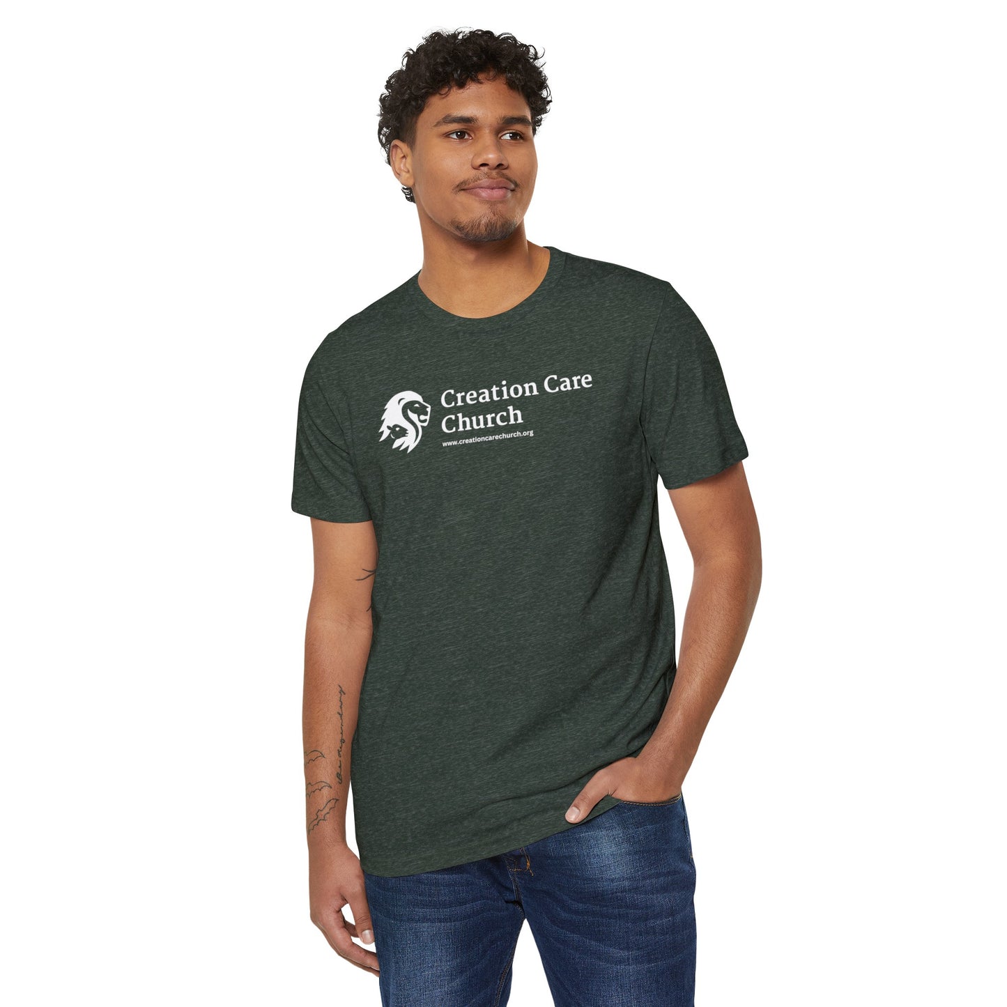 Creation Care Church White Logo - Unisex Recycled Organic T-Shirt