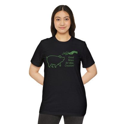 Creation Care Church - Green Good News for All Creation - Web page on back - Unisex Recycled Organic T-Shirt