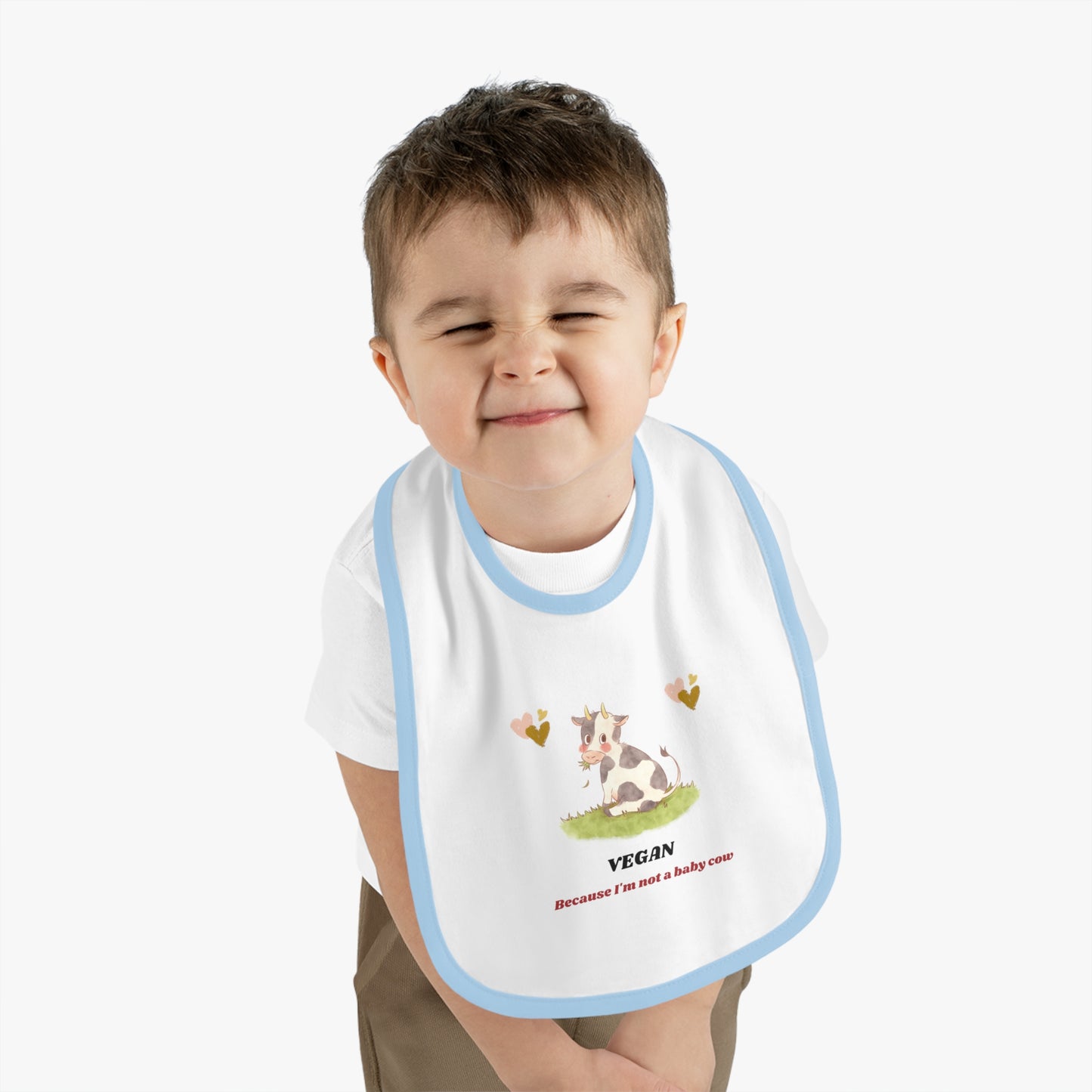 Vegan because I'm not a baby cow - Baby Contrast Trim Jersey Bib