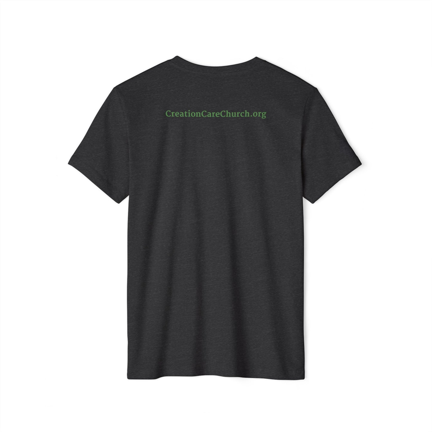 Creation Care Church - Green Good News for All Creation - Web page on back - Unisex Recycled Organic T-Shirt