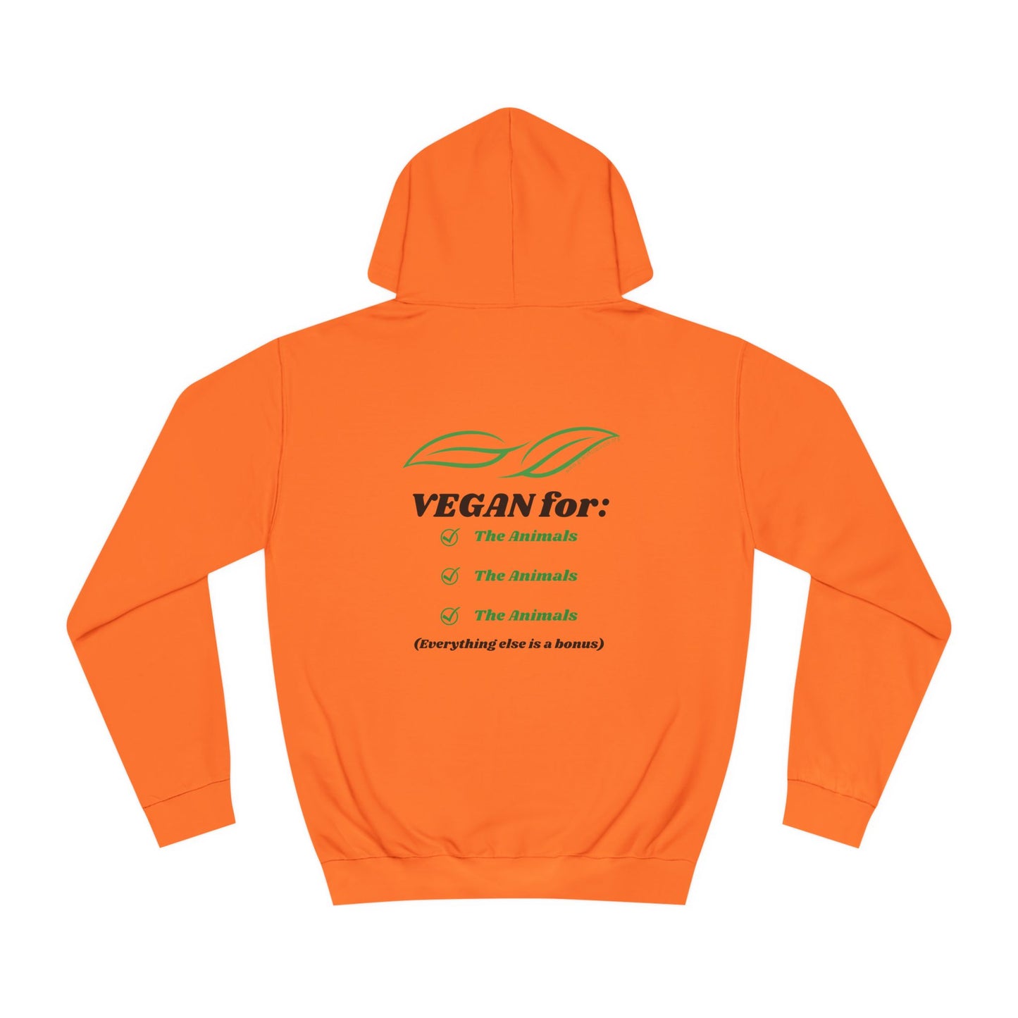 Vegan for the Animals back - Leaf design front - Unisex College Hoodie