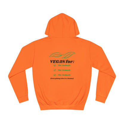 Vegan for the Animals back - Leaf design front - Unisex College Hoodie