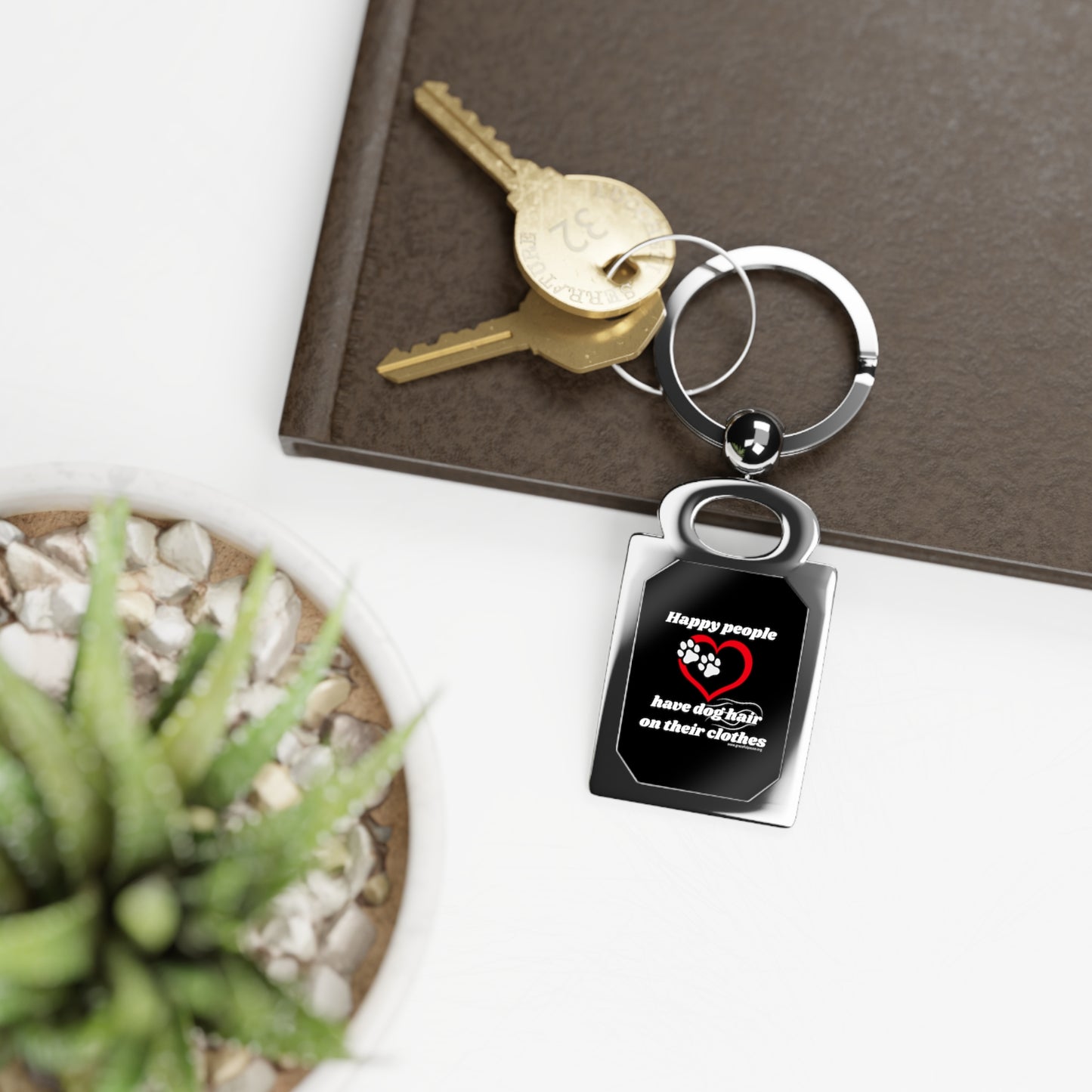 Happy people have dog hair on their clothes - Rectangle Photo Keyring