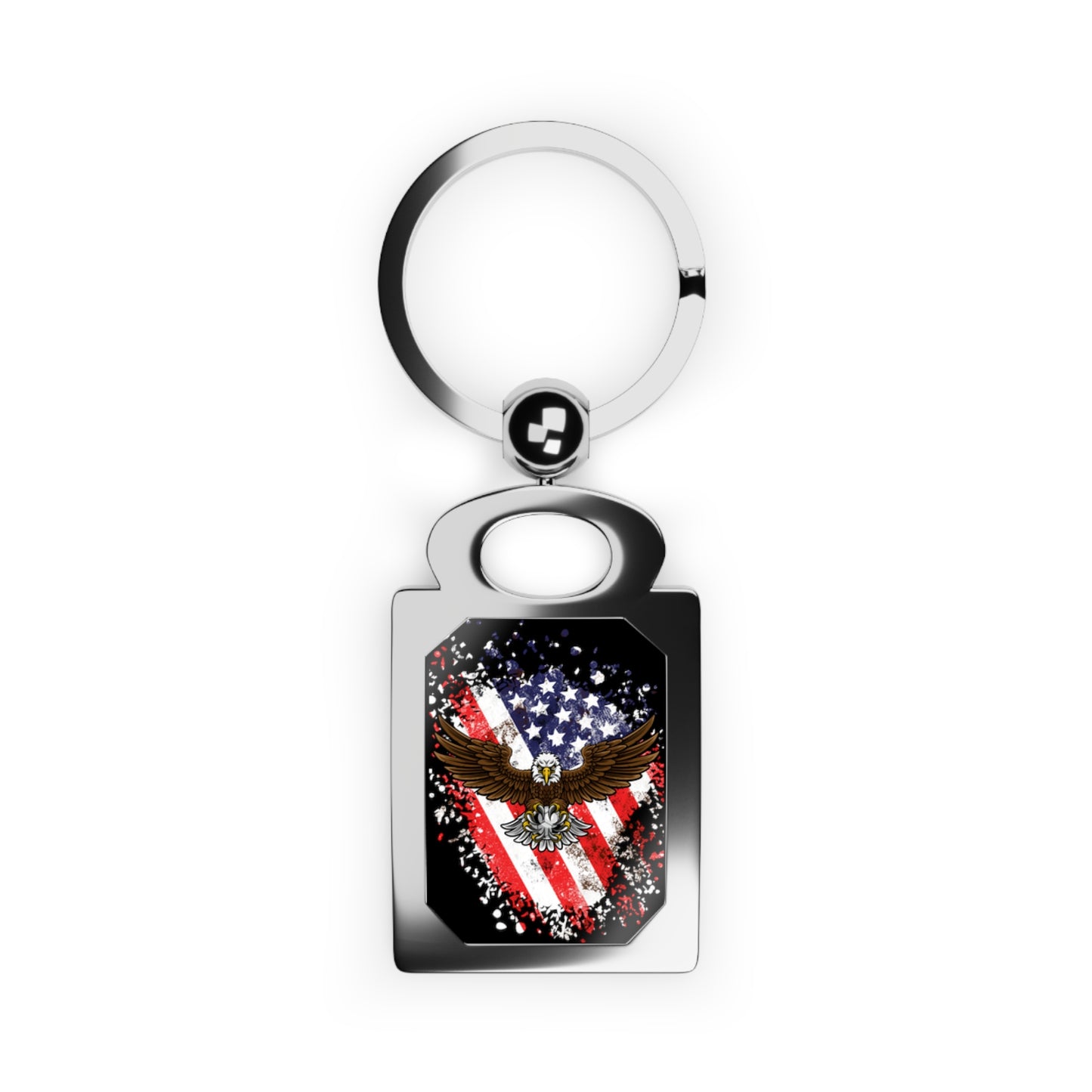 Bald Eagle in Flight with American Flag - Rectangle Photo Keyring